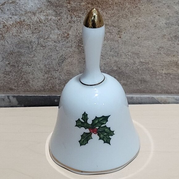 Vintage Porcelain Christmas Bell Cardinal Holly Design - Picture 5 of 10